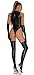 Panegy Women's Zipper Shiny Jumpsuit PVC Faux Leather Leotaed Shiny Skinny Clubwear Wet Look Lingerie Costume Dancewear Bodycon with Stocking & Gloves Black M