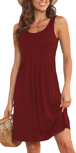 Image of Akihoo Women Summer Casual Sleeveless Midi Plain Pleated Tank Vest Dresses