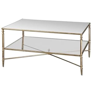 Uttermost 24276 Henzler – 37.75 inch Coffee Table, Gold Leaf Finish with Clear Tempered Glass