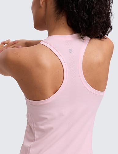 Image of CRZ YOGA Seamless Racerback Tank Waist Length | Training, Chafe-Free, Slim Fit, Crewneck, Mesh Vents, Workout, Sleeveless Tops for Women