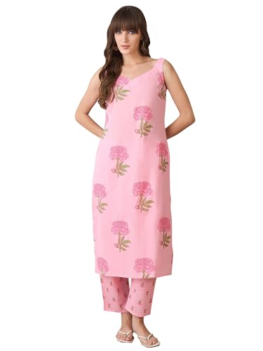 Image of INDO ERA Women's Cotton Ethnic Co-Ord Set | Kurta Pant Set | Stylish Cotton Suit Set for Women,5482