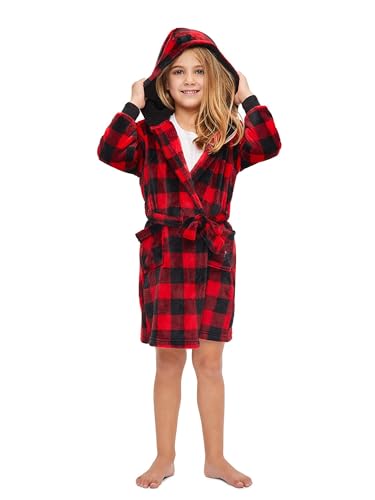 Matching Family Christmas Pajamas Set Warm Fleece Robe Pjs Set Xmas Plaid Fluffy Soft Bathrobe for Couples Kid t4