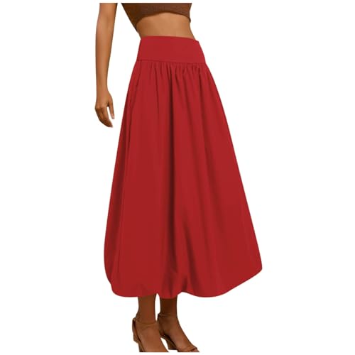 Womens Skirt Stretchy Waist Bubble Hem Maxi Skirt with Ruffled Details Flowy and Comfortable for Summer or Beach Wear