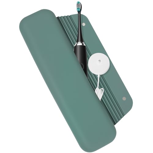 NECANCE Silicone Electric Toothbrush Travel Case - Compatible with Oral-B Philips Sonicare Burst Suri Aquasonic - Portable Storage Organizer Bag-Midnight Green