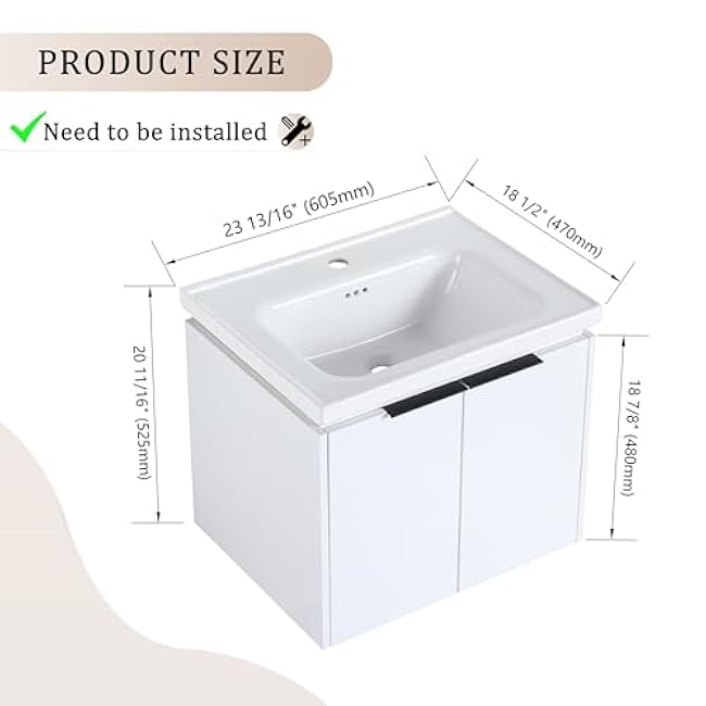 Effective Space Saver with Wall Mounted Bathroom Vanity and Sink, Two Cabinets for Storage, Modern Design, White