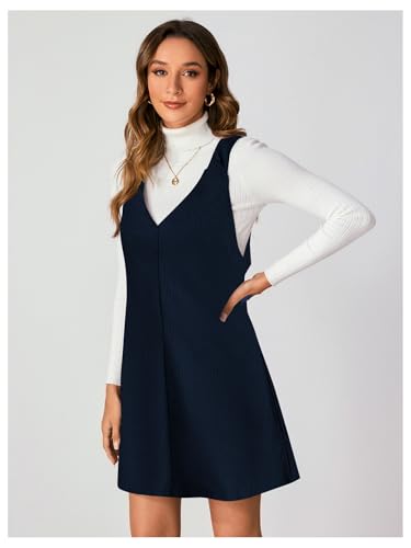 Image of Milumia Women V Neck Corduroy Overall Dress 2026 Spring Mini Pinafore Jumper Dress