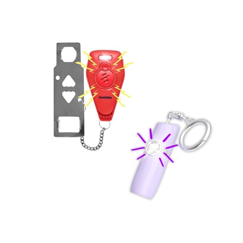 Securityman Portable Door Lock (Red) with 130dB Alarm & Personal Safety Keychain Alarm (Purple) | Travel & Home Security Bundle for Women, Children & Apartment Safety | Loud Self-Defense Siren & SOS S