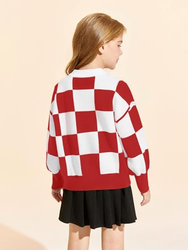 Image of Girls Sweaters Kids Fashion Plaid Mock Neck Pullover Sweater Tops 5-14 Years