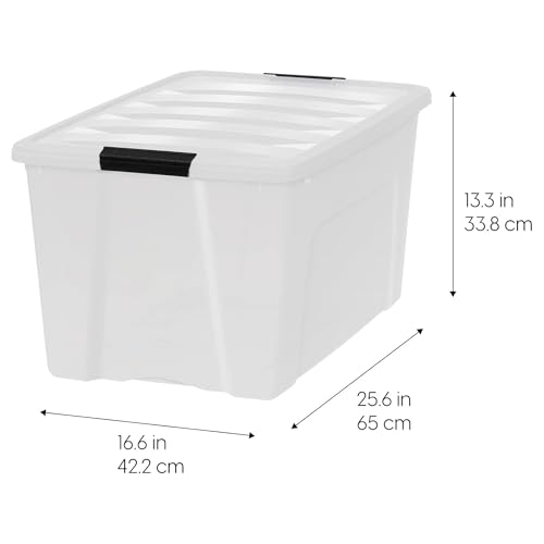 Image of IRIS USA 72 QT Plastic Storage Box with Lid and Latches - 8 Pack - BPA-Free, Discreet Organizing Solution, Durable Nestable Stackable Containers, Secure Pull Handle - Pearl