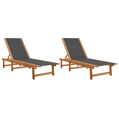 vidaXL Lot de 2 Chaises Longues Noir en Bois d'Acacia