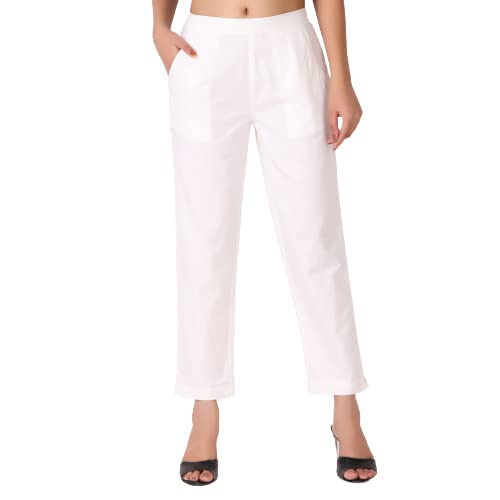Image of Aarav Fabric Women's 100% Cotton Casual Pant | Ankle Length Regular fit Cotton Trouser | Straight Fit Formal Pants for Kurti, Office, Casual and Daily Outdoor Lifestyle