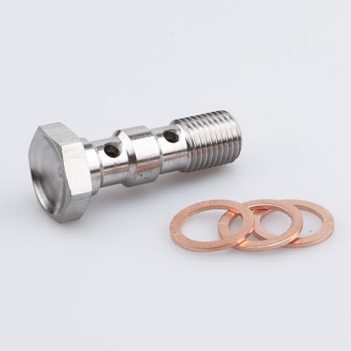 Image of AC PERFORMANCE Stainless Steel -3 AN 3 /8 inch x 24 Thread 31 mm Length Double Banjo Bolts Turbo Brake Line Fitting Adapter with 3pcs Copper Washers