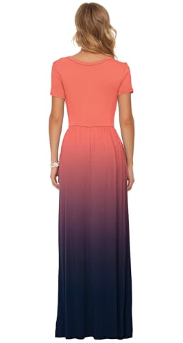 Image of AUSELILY Women's Summer Short Sleeve Loose Plain Casual Long Maxi Dresses | Year Round wear solid floral print, Casual wear, Empire waist, Floor length, Side pockets