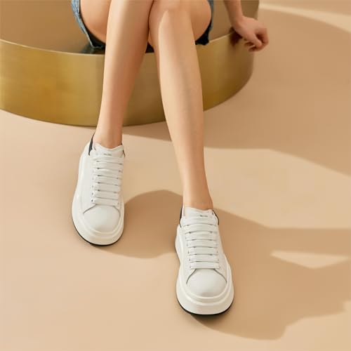 Image of BEAU TODAY Platform White Sneakers for Women,Leather Casual Tennis Shoes