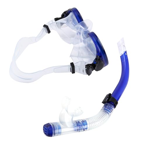 Máscara de Vidrio Templado, Tubo de Respiración la Boquilla Silicona, Ideal para Bucear, Nadar, Snorkel, Seguro para Usar, Reducir la Lente Triturada, Silicona Alta Gama, Hebilla Ajustable, (Blue)