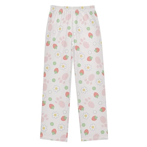 Cat's Paw Strawberry Flower Boys Pants for Kids Jogger Pants with Pockets S-XL