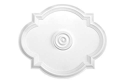 HEXIM Perfect Stuckrosette B3073, 61x52cm - Deckenrosette weiß, aus PU/Polyurethane, Zierelement, Stuck, Wanddeko Wohnzimmer Lampe Oval Cover