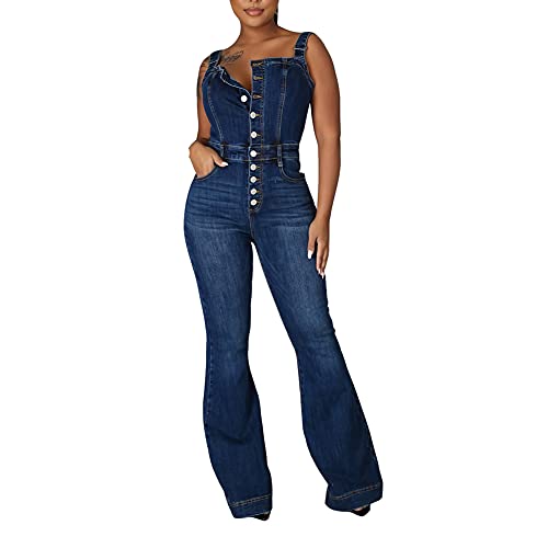 Mono de una pieza denim y petos de pantalon largo holgado para mujer en verano slim fit