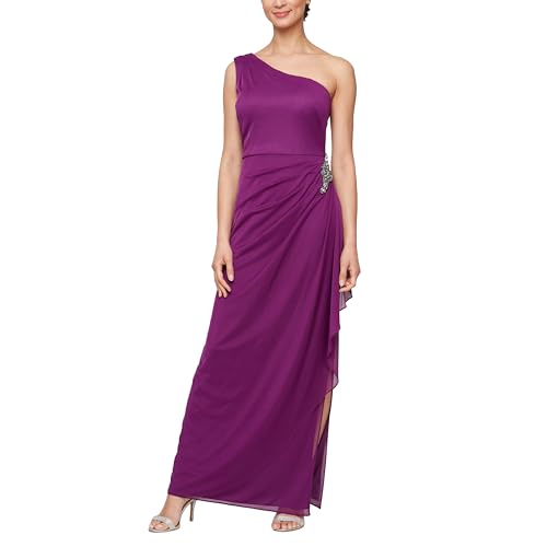 Image of Alex Evenings Women's Long Cold Shoulder Dress, Wedding Guest, Prom, Formal Event (Petite and Regular Sizes)