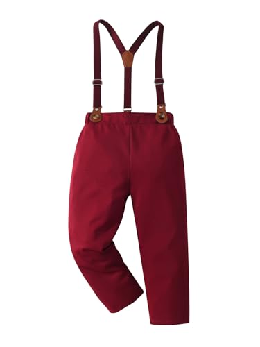 Image of Boarnseorl Baby Boys Pants Sets, Infant Long Sleeve Shirt + Pants + Bow Tie + Suspenders Outfits