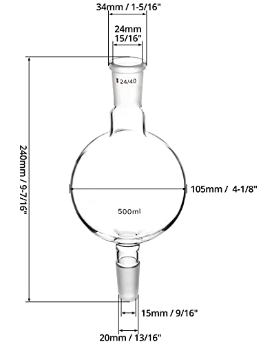Qwork Lab Distillation Glass Bottle, 500Ml 24/40 Chromatography Reservoir Flask, 1 Pack #TOP5