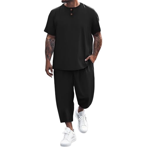 Conjunto de camiseta de lino para hombre transpirable y de tacto suave