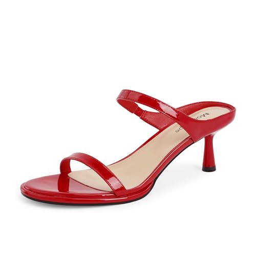 Image of Modatope Two Strap Heeled Sandals for Women Kitten Heel Rounded Toe Heels Women Slip on Open Toe Sandals