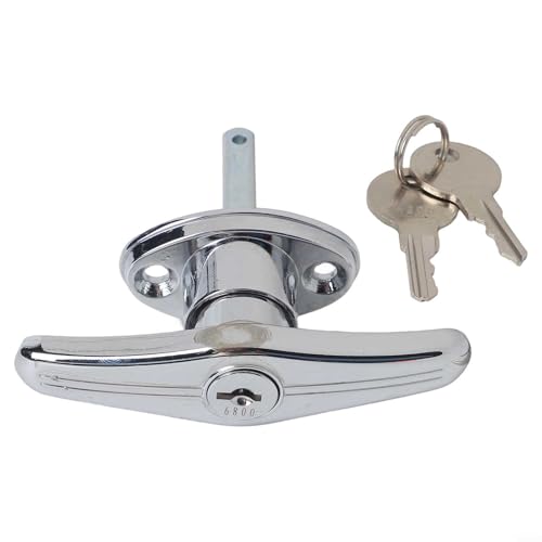 snowchecking Cerradura de puerta de garaje con mango en T de metal con fijación trasera con llave para diferir, resistente a la intemperie para caravana, cobertizo y caravana, acabado plateado
