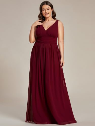 Image of Ever-Pretty V Neck Sleeveless Pleated Chiffon Maxi Plus Size Formal Dress for Women Bridesmaid Dresses 09016-DA