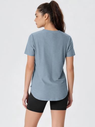 Image of ODODOS Women's Short Sleeve Performance V-Neck Tunic Tops, Ultra Soft odSTRATUM Tech Tee, Side Slit Relaxed T-Shirts