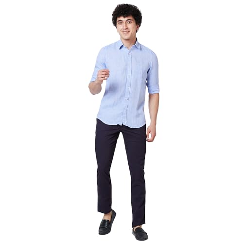 Image of Colorplus Men's Cotton Blend Solid Piece Dyed Pattern Contemporary Fit Flat Front Casual Trouser