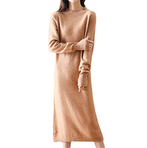 Robe en tricot cachemire haut de gamme pour femme en maille kaki premium taille L