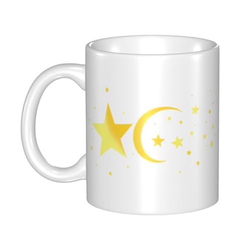 WHJDPP Keramiktasse mit Mond- und Sternen-Muster, für Cappuccino, Latte, Müsli, Joghurt, Milch, heiße oder kalte Getränke, Mikrowellenofen