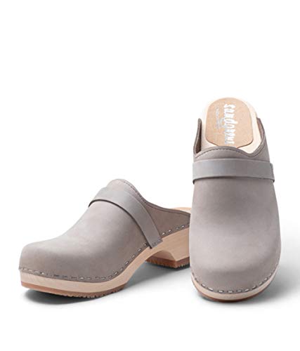 Sandgrens Swedish Low Heel Wooden Clog Mules For Women, Us 7-7.5 | Tokyo Stone, Eu 38 #TOP1