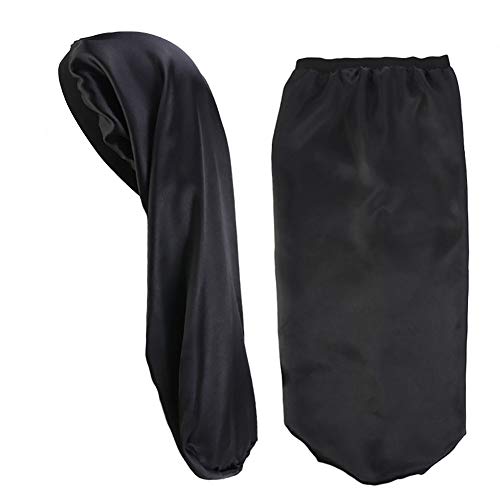 Extra Long Satin Bonnet Sleep Cap Long Bonnet for Braids Hair Loose Cap (Black)