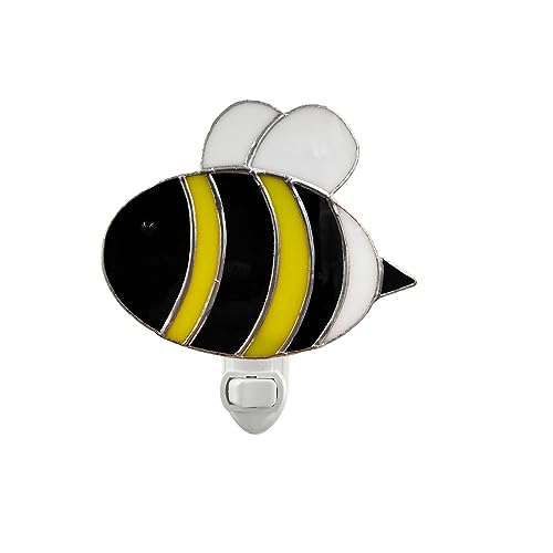 Image of CHEZBABY Stained Glass Night Light Plug into Wall Lamp Decorative Accent Nightlight for Hallway Bedroom Bathroom Kitchen Home Decor(Bumblebee)