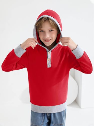 Haloumoning Boys Hoodies Long Sleeve Hooded Sweatshirt Button Patchwork Pullover Tops 4-14 Years4