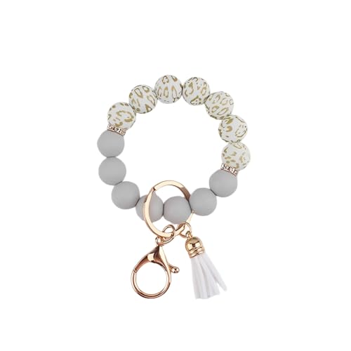 Image of Silicone Beaded Bracelet Keychain Wristlet Cute Car Key Chain Holder Wallet Bag Charm Accessory