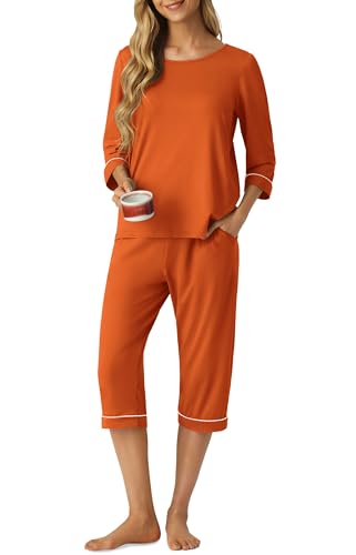 Image of PrinStory Womens Pajama Sets Capri Pjs Soft Lounge Sets XS-4XL