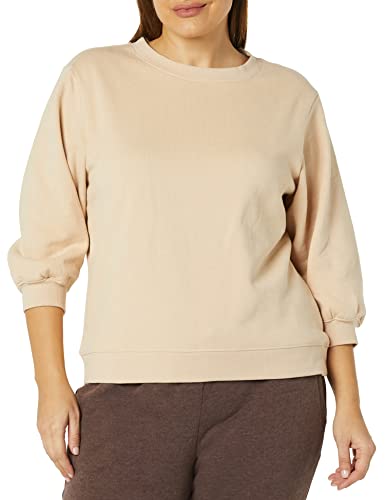 Amazon Essentials Women's French Terry Fleece Sleeve Detail Crewneck Sweatshirt, Beige, Medium #TOP2