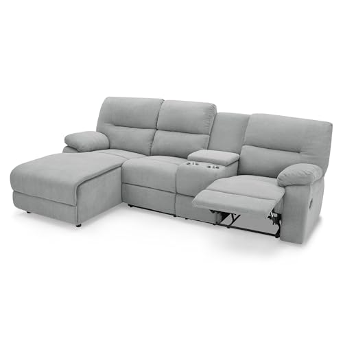 Home Detail Large Corner Sofa, Reclining Sofa, L Shaped Sofa, Couch in Upholstered Linen Fabric, Light Grey Linen, Left Hand Facing