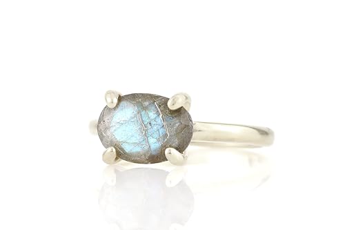 Bague en Labradorite pour femme en argent 925 : bijou en pierre ovale artisanale