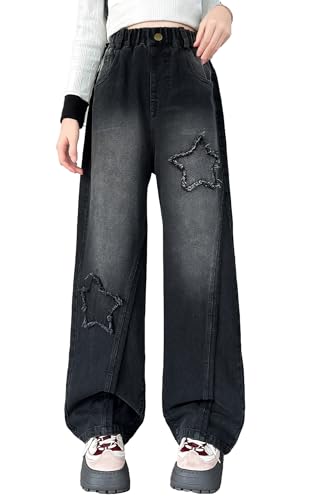 Jeans de algodón elásticos para niña con diseño ancho de estilo retro