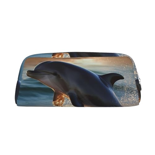 BSCKKDMN レザー 筆箱 かわいい ジッパー ペンシルポーチ ペンバッグ 多機能 旅行 化粧品 バッグ 美しいイルカ キーポーチ 女性 男性 仕事 オフィス