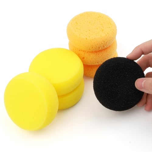 7 PCS Pottery Sponges Round Painting Sponge, Orange(Coarse) Black (Medium) Yellow (Fine) Elasticity Clay Sponges Assorted Density Cleaning Sponge Kit for Kitchen Leather Care Facial & Artist Painting