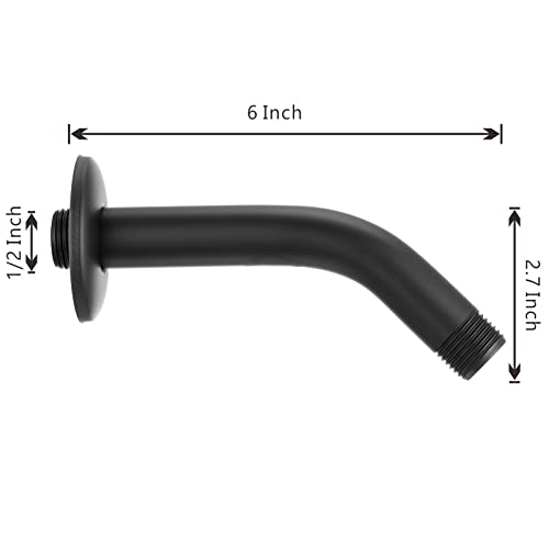 Shower Arm With Flange And Teflon Tape, Voolan Extension Shower Head Arm For Bathroom Fixed Shower Head, Solid Stainless Steel, Wall Mounted (6 Inch,Black) #TOP3