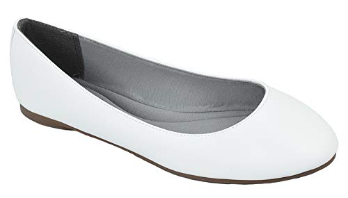 Soda Shoes Comfortable Women Ballet Casual Flat Round Toe Memory Gel Insole Memory Foam Loafers Kreme-S White PU Leather 8.5 - Main Image