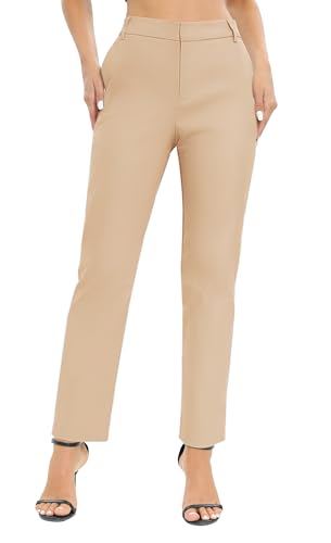 Urban CoCo Women's Elastic Waisted Work Pants Business Casual Office Dress Pants Trousers with Pockets(L, Khaki)