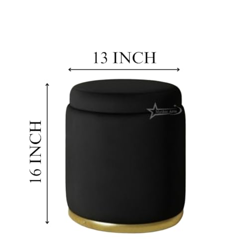 Image of Velvet Round Single Strip Ottoman Office Stool Foot Rest Stool Velvet Fabric Padded Seat Pouf Ottoman 13 X 13X 16 inch, in Round Shape for Living Room Pink