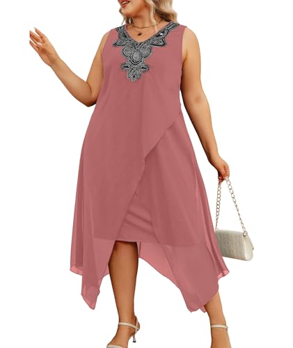 Image of OCSTRADE Womens Plus Size Chiffon Dress Loose Sleeveless Flowy Cocktail Party Midi Dresses